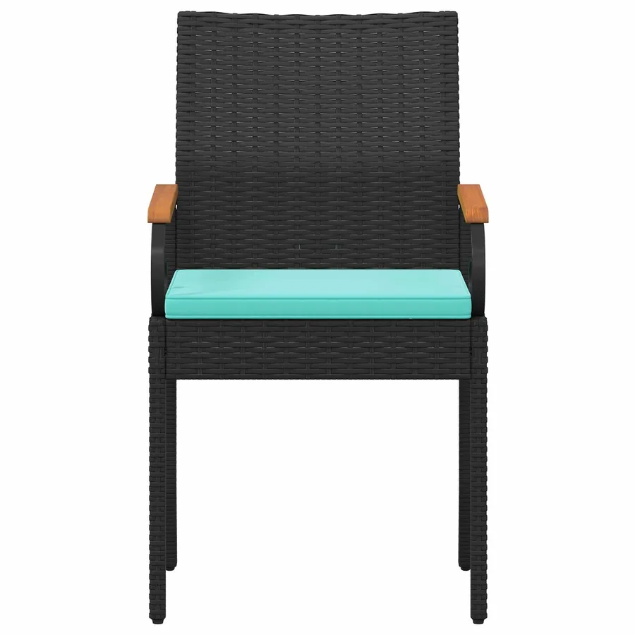 Chaises de jardin 2 pcs Noir et turquoise Poly Rattan et Acacia - 6