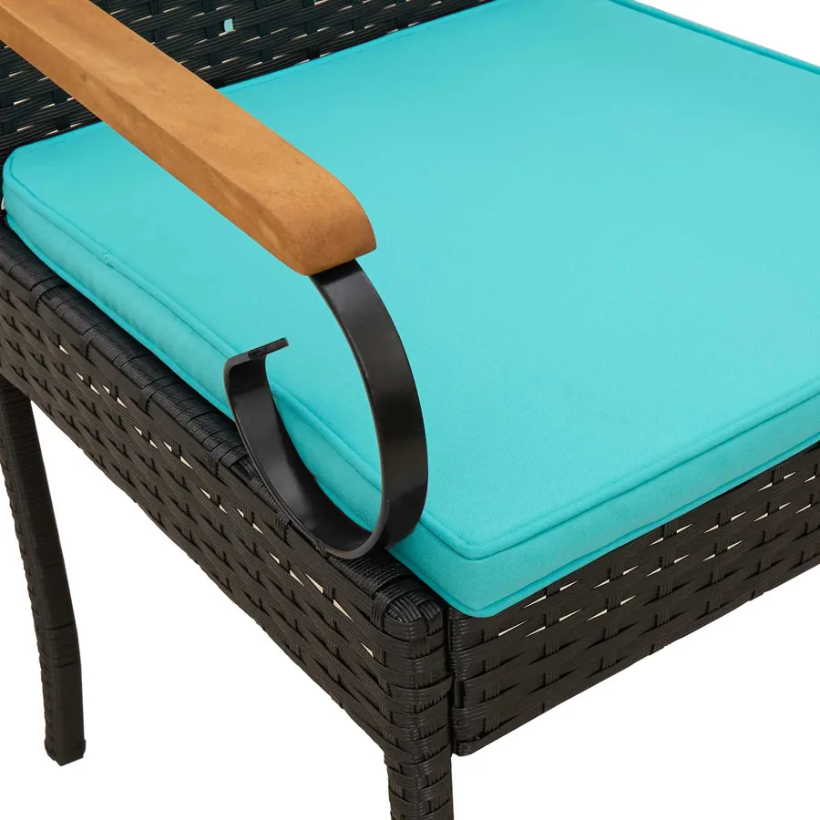 Chaises de jardin 2 pcs Noir et turquoise Poly Rattan et Acacia - 9