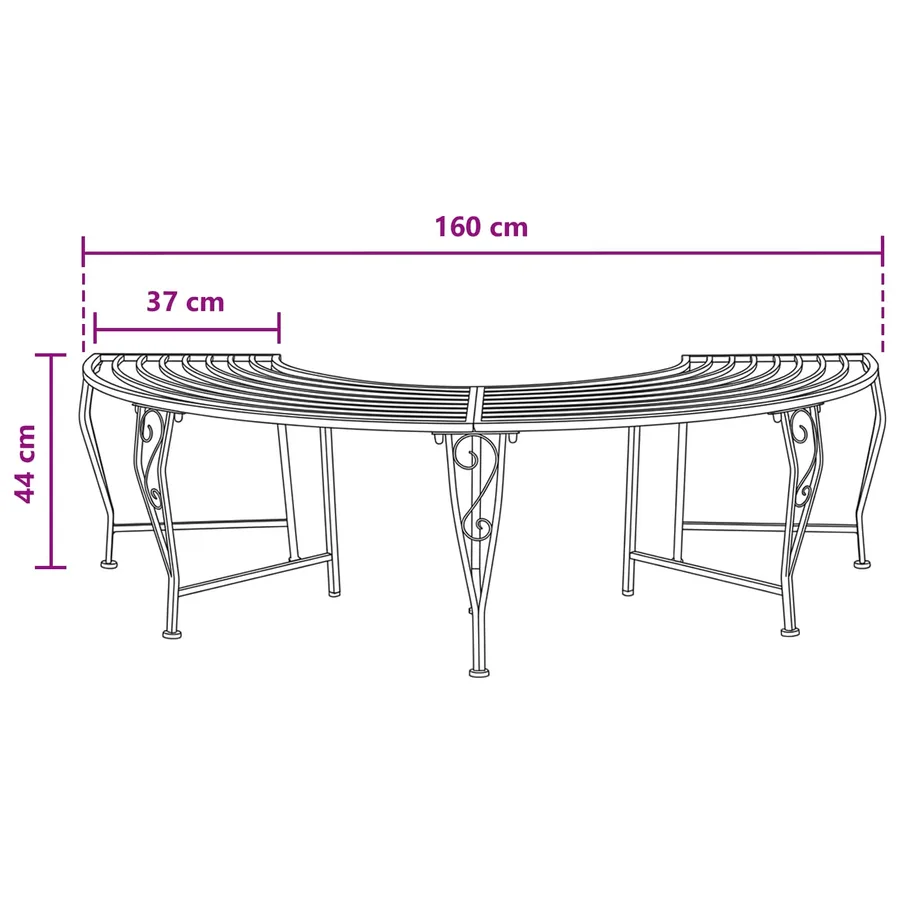 Banc d'Arbre 4-Nombre de places 160 x 80 x 44 cm Acier Noir - 5