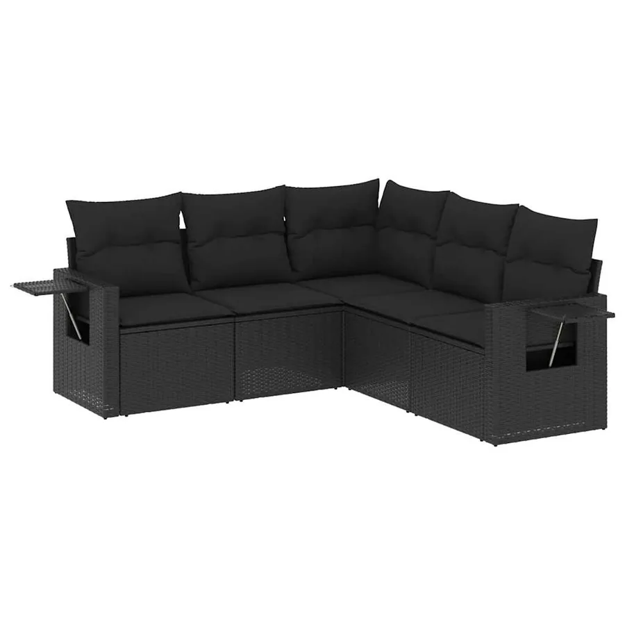 Salon de jardin 5 pcs avec coussins noir résine tressée - 2