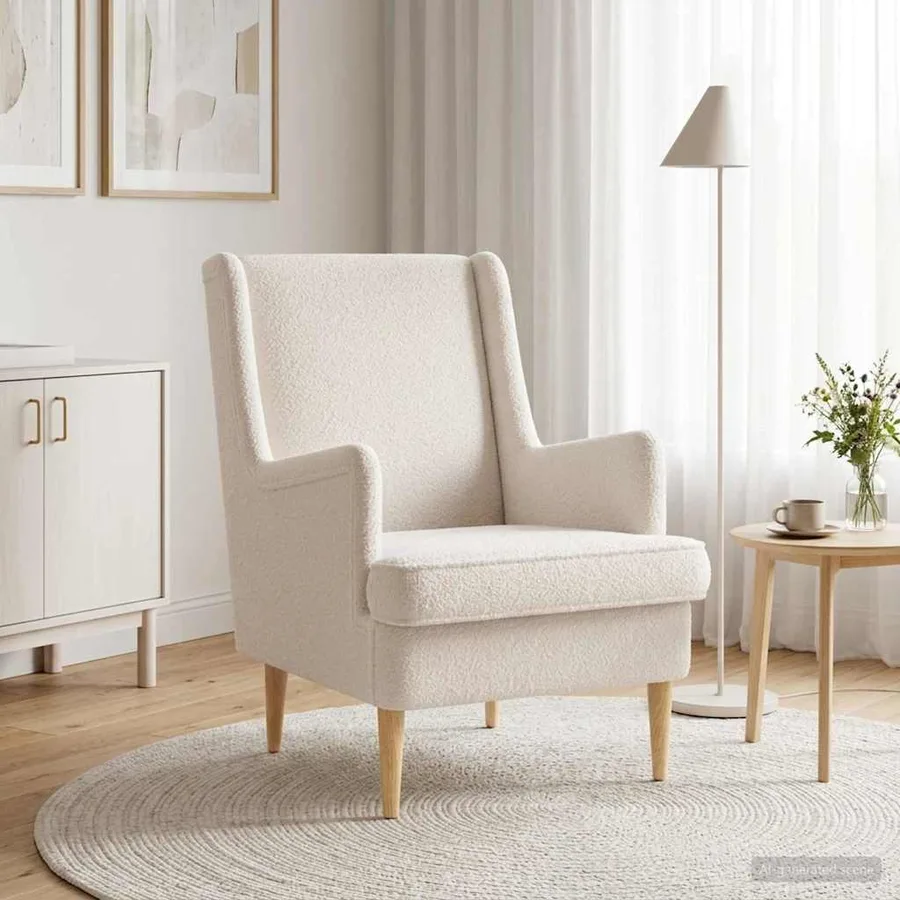 Fauteuil Crème Bouclé - 3