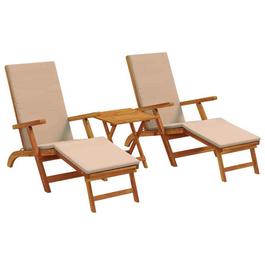 Chaise longue inclinable et pliable 3 pcs Taupe - 2