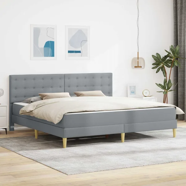 Cadre de lit avec matelas Gris clair 200 x 200 cm Tissu