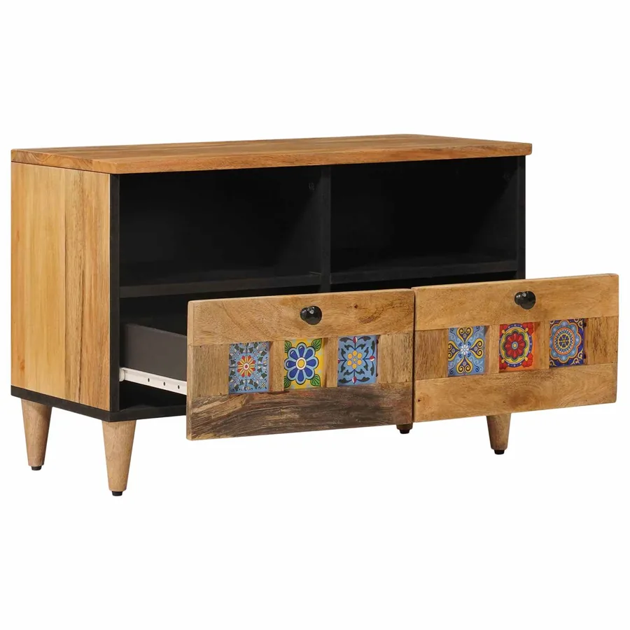 Meuble TV Naturel 70 x 33 x 46 cm Bois de mangue massif - 2