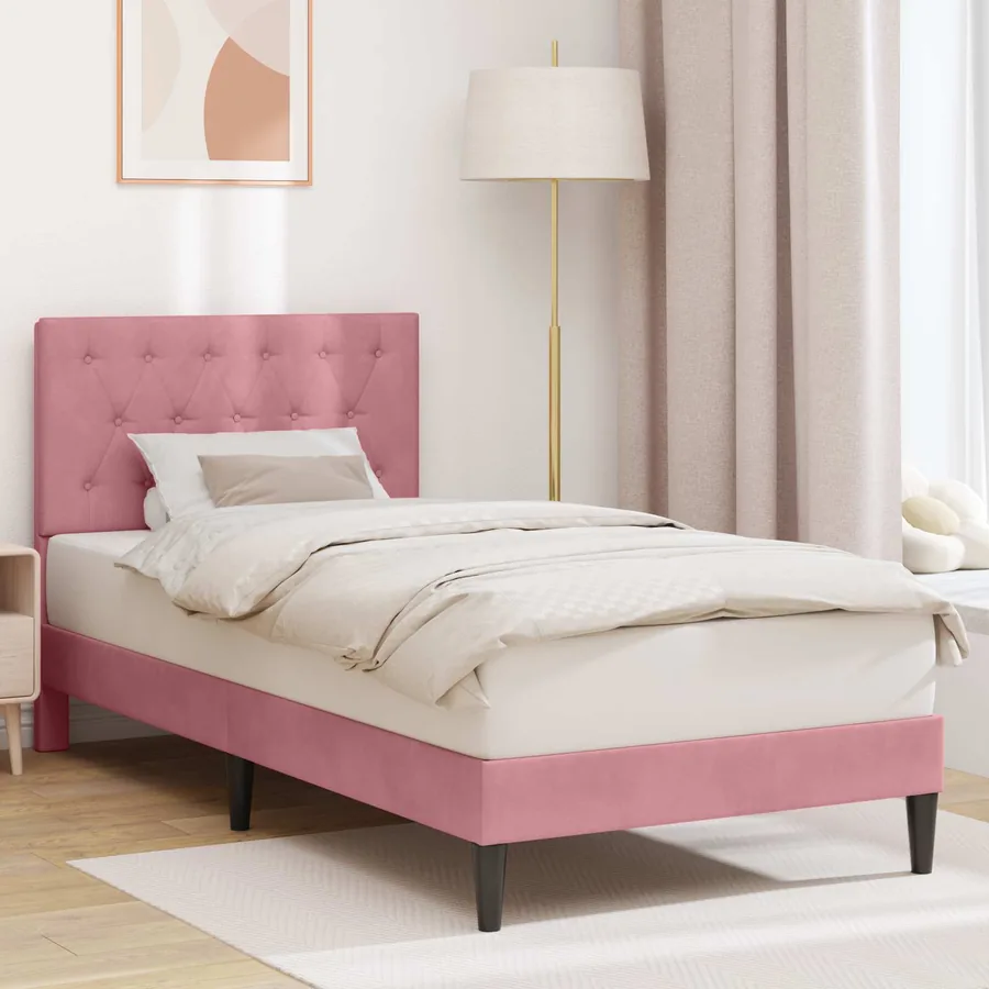 Cadre de lit avec tête de lit Rose 90 x 200 cm Velours