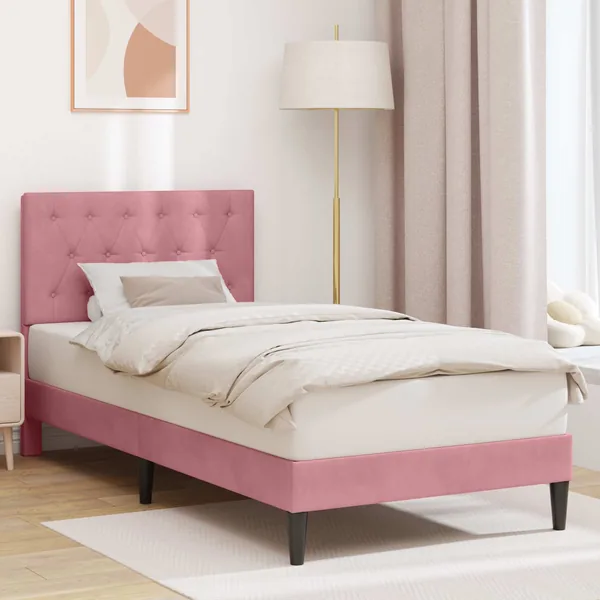 Cadre de lit avec tête de lit Rose 90 x 200 cm Velours