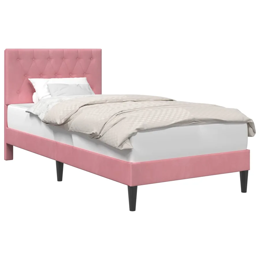 Cadre de lit avec tête de lit Rose 90 x 200 cm Velours - 2