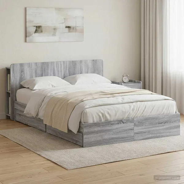 Cadre de lit avec rangement Sonoma gris 150 x 200 cm