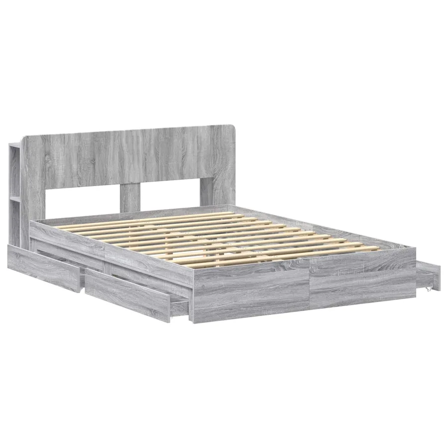 Cadre de lit avec rangement Sonoma gris 150 x 200 cm - 4