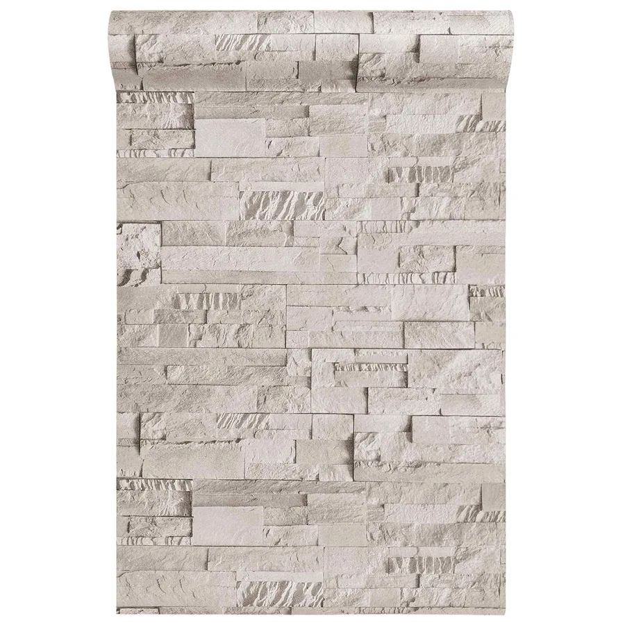 Papier peint en pierre 3D Crème 10 x 0,53 m Tissu non tissé - 3