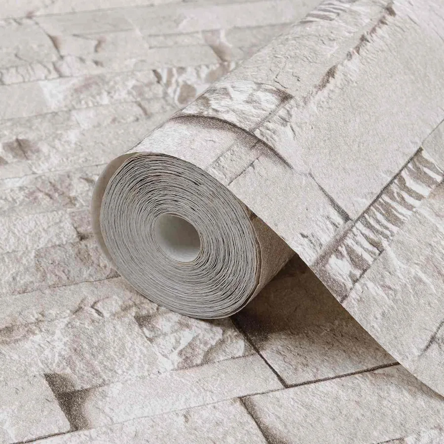 Papier peint en pierre 3D Crème 10 x 0,53 m Tissu non tissé - 4