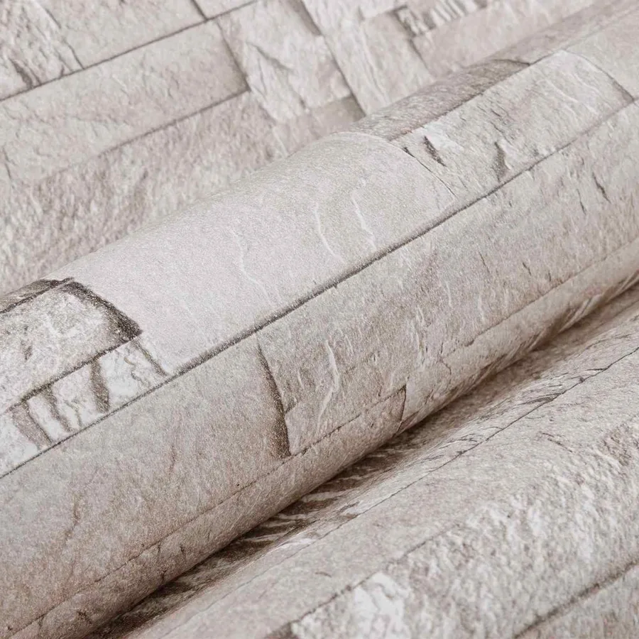 Papier peint en pierre 3D Crème 10 x 0,53 m Tissu non tissé - 5