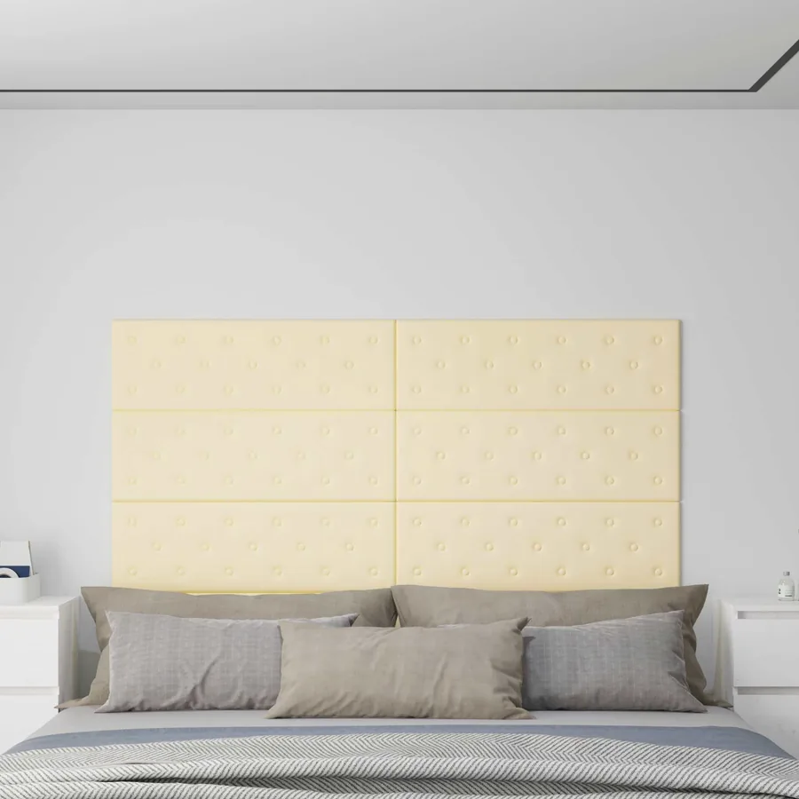 Tête de lit murale 12 pcs Crème 90 x 30 cm Simili cuir