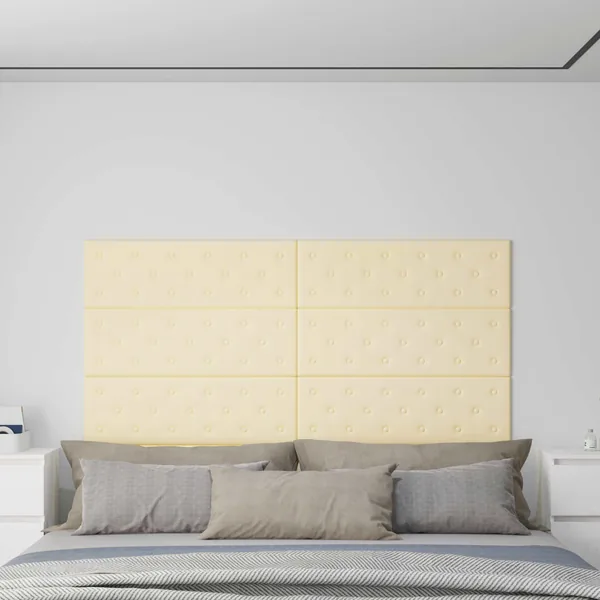 Tête de lit murale 12 pcs Crème 90 x 30 cm Simili cuir