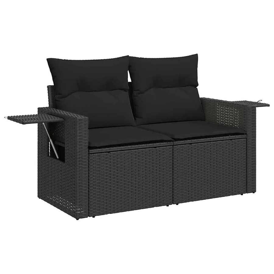 Salon de jardin 4 pcs avec coussins noir résine tressée - 5