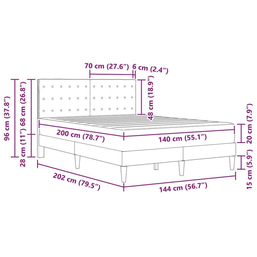 Cadre de lit avec matelas Taupe 140 x 200 cm Tissu - 11