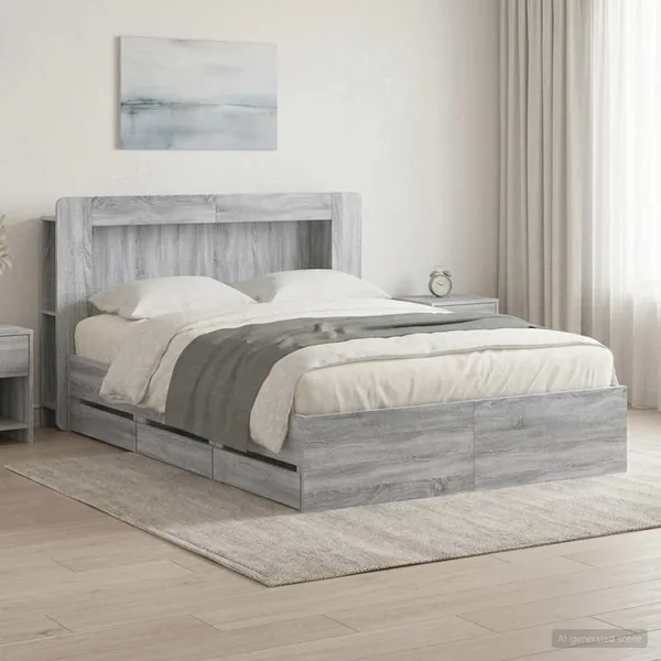 Cadre de lit avec rangement Sonoma gris 140 x 200 cm