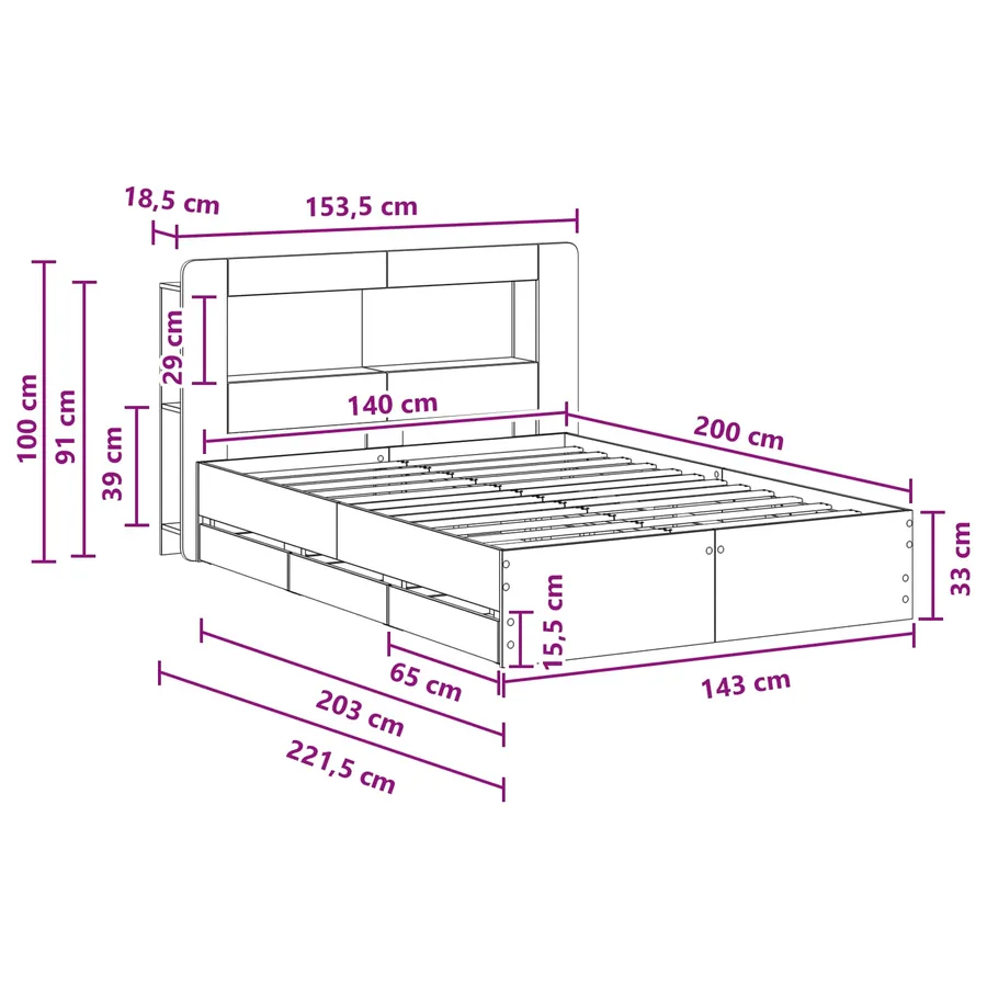 Cadre de lit avec rangement Sonoma gris 140 x 200 cm - 8