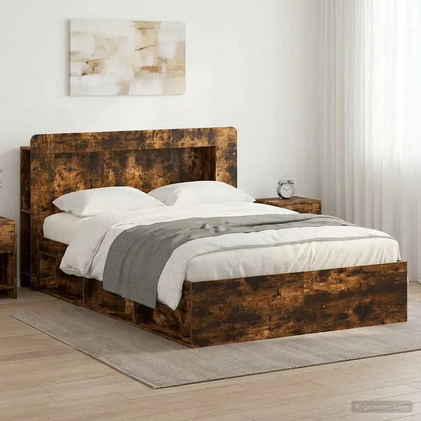 Cadre de lit avec rangement Chêne fumé 140 x 190 cm