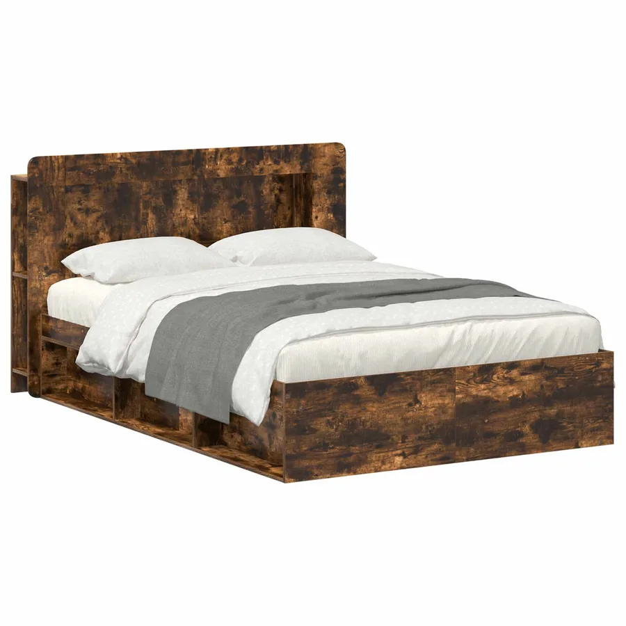 Cadre de lit avec rangement Chêne fumé 140 x 190 cm - 2