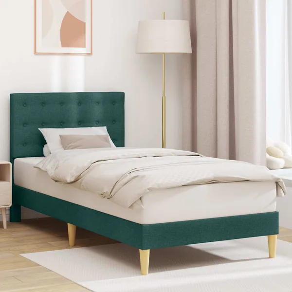 Cadre de lit avec tête de lit Vert foncé 90 x 190 cm Tissu