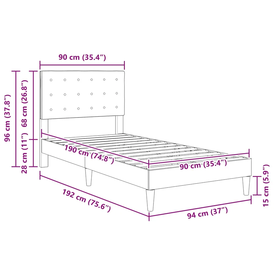 Cadre de lit avec tête de lit Vert foncé 90 x 190 cm Tissu - 10
