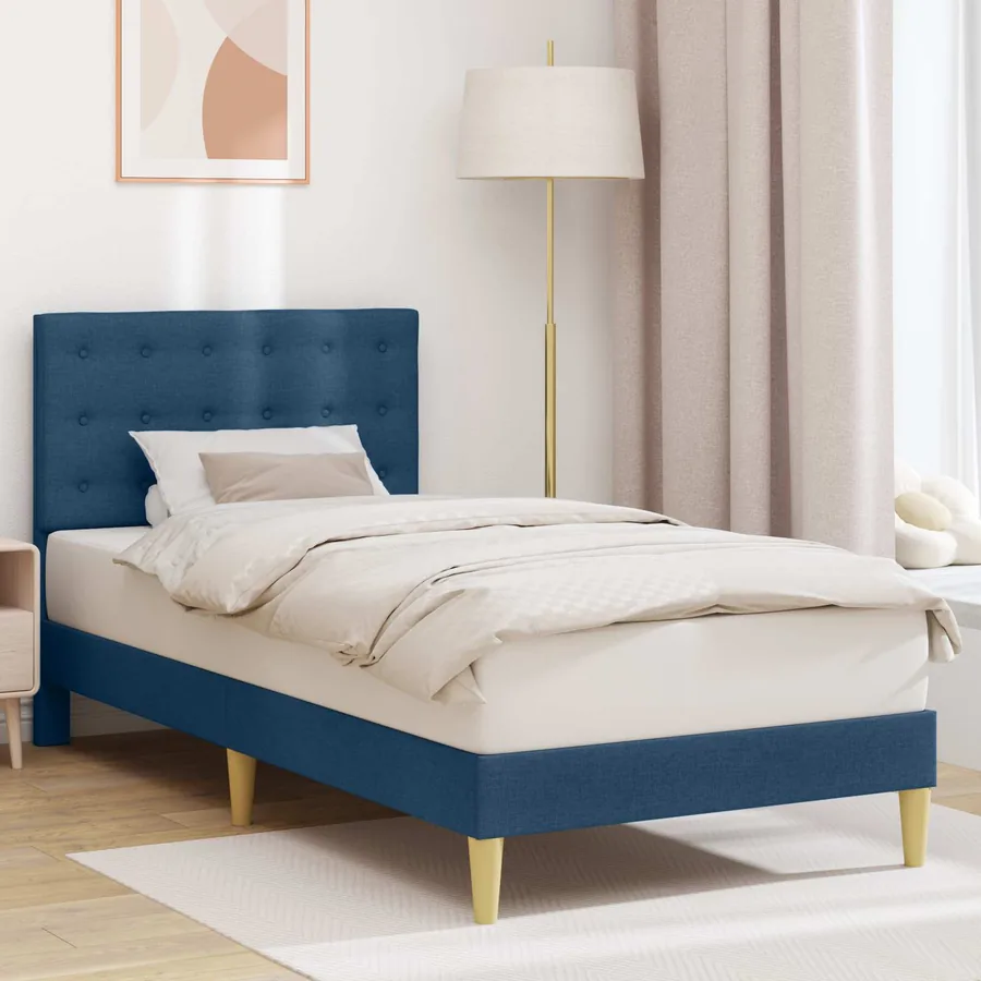 Cadre de lit avec tête de lit Bleu 90 x 200 cm Tissu