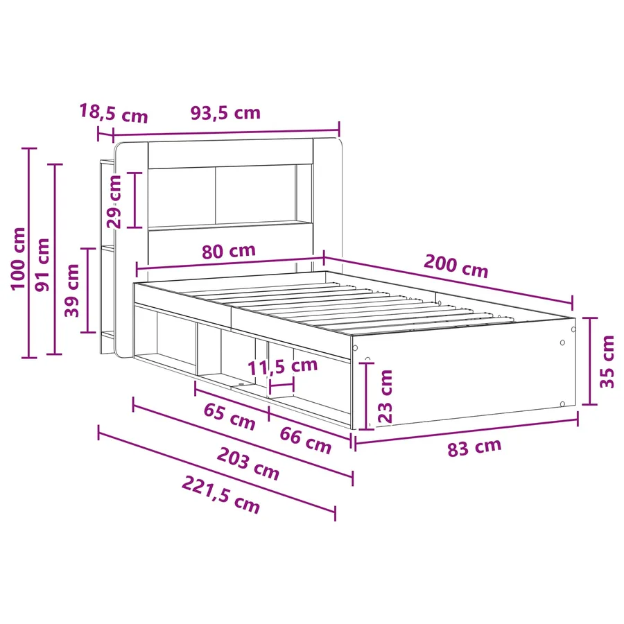 Cadre de lit avec rangement Gris béton 80 x 200 cm - 8
