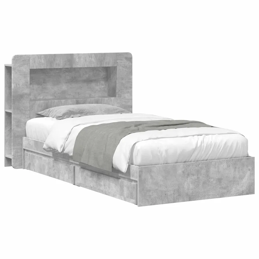 Cadre de lit avec rangement avec tiroir Gris béton 75 x 190 cm - 2