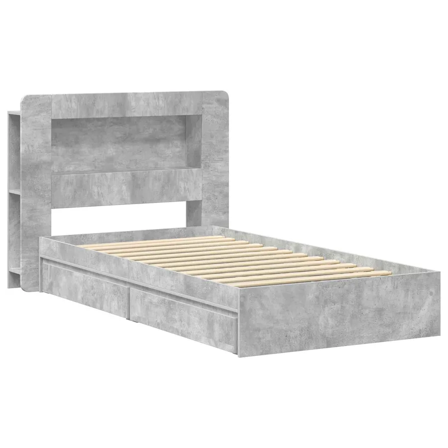 Cadre de lit avec rangement avec tiroir Gris béton 75 x 190 cm - 3