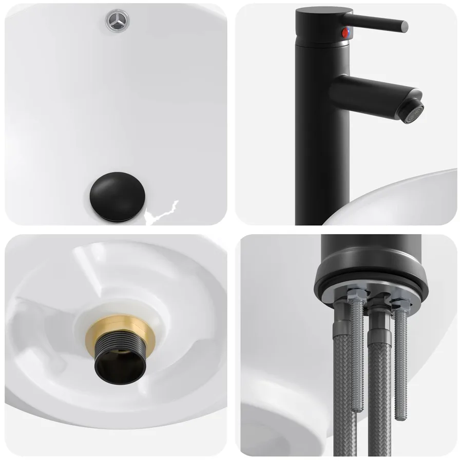 Lavabo de salle de bains Noir Mat 44 x 44 x 16 cm métal - 8