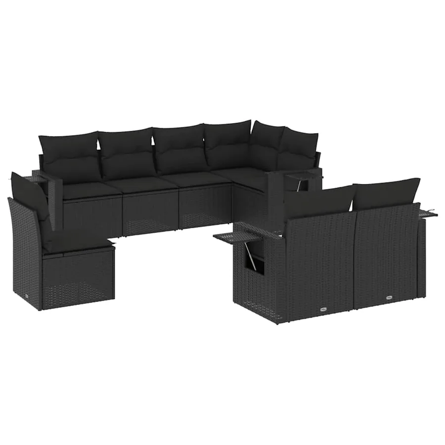Salon de jardin 8 pcs avec coussins noir résine tressée - 2