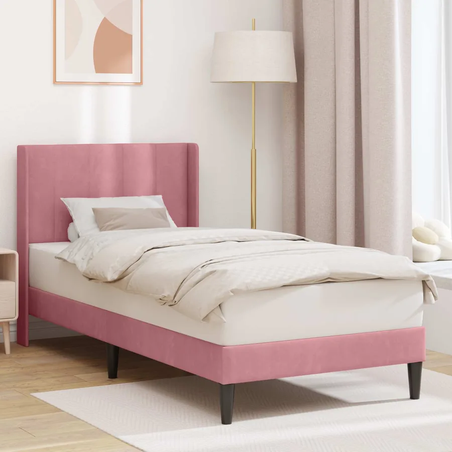Cadre de lit avec tête de lit Rose 100 x 200 cm Velours