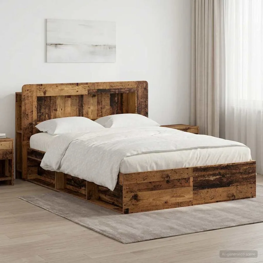 Cadre de lit avec rangement Bois ancien 140 x 200 cm