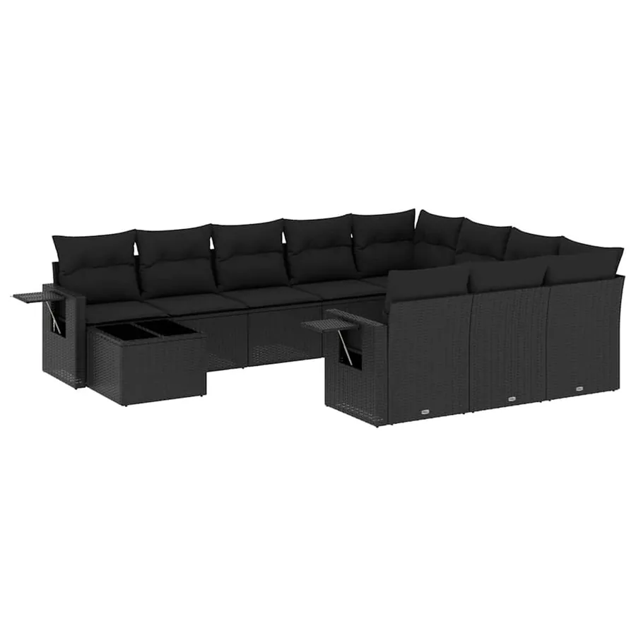 Salon de jardin 11 pcs avec coussins noir résine tressée - 2