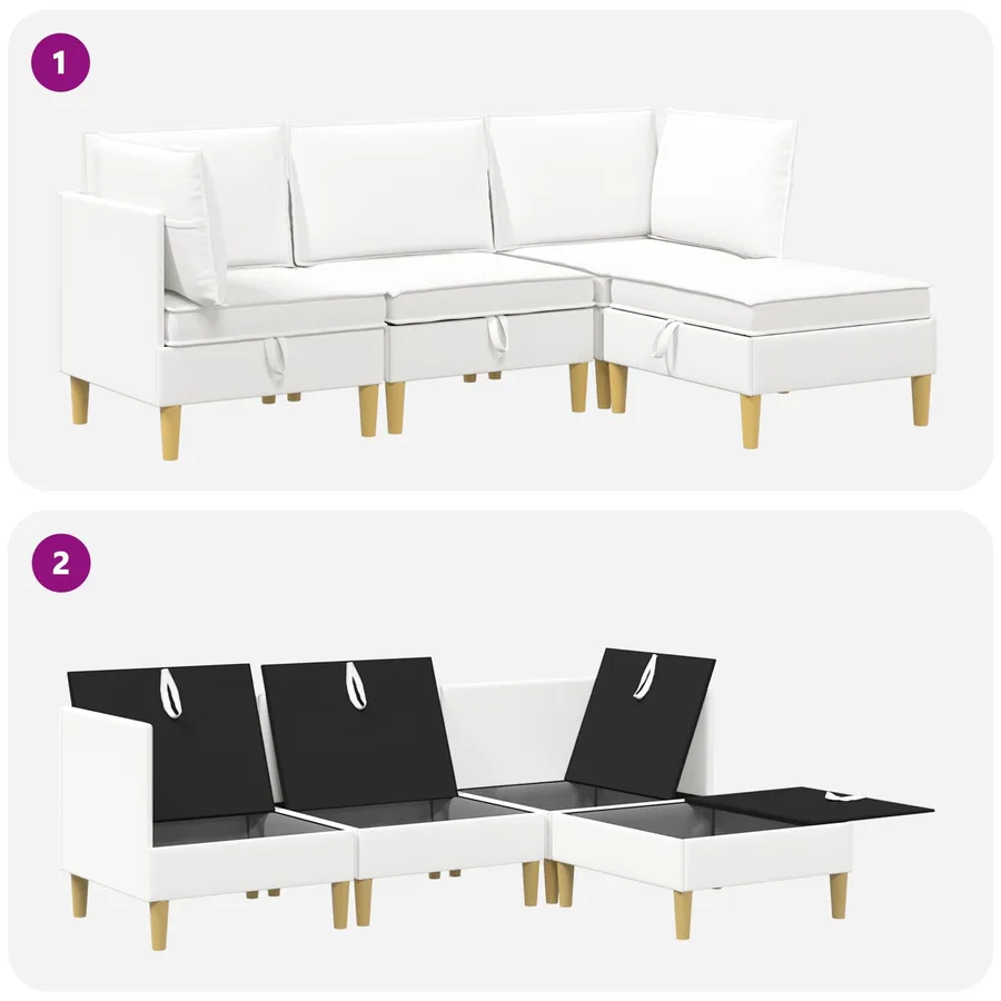 Canapé modulaire avec rangement 4 pcs Blanc Tissu - 10