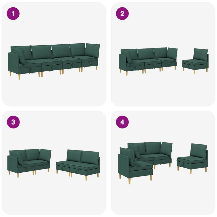 Canapé modulaire avec rangement 4 pcs Vert foncé Tissu - 10