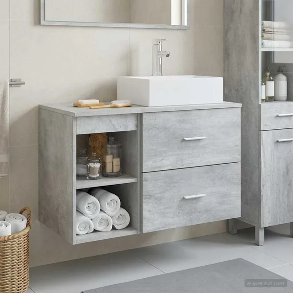 Ensemble de mobilier de salle de bain 2 pcs Gris béton