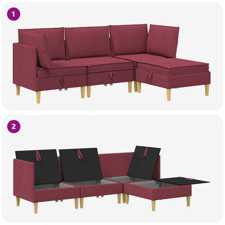 Canapé modulaire avec rangement 4 pcs Bordeaux Tissu - 8