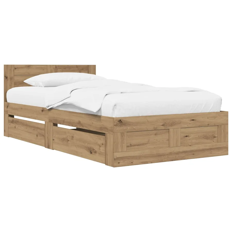 Cadre de lit avec tiroir 2 pc Chêne artisanal Bois d'ingénierie