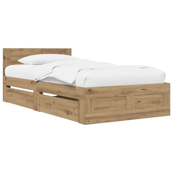 Cadre de lit avec tiroir 2 pc Chêne artisanal Bois d'ingénierie