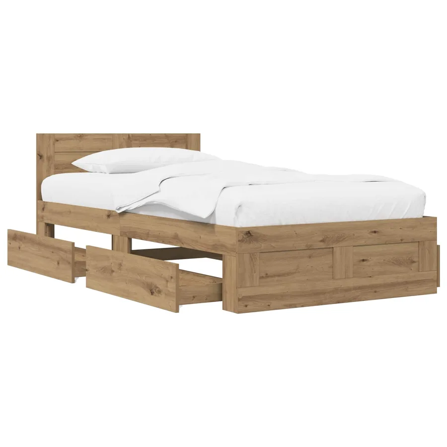Cadre de lit avec tiroir 2 pc Chêne artisanal Bois d'ingénierie - 2