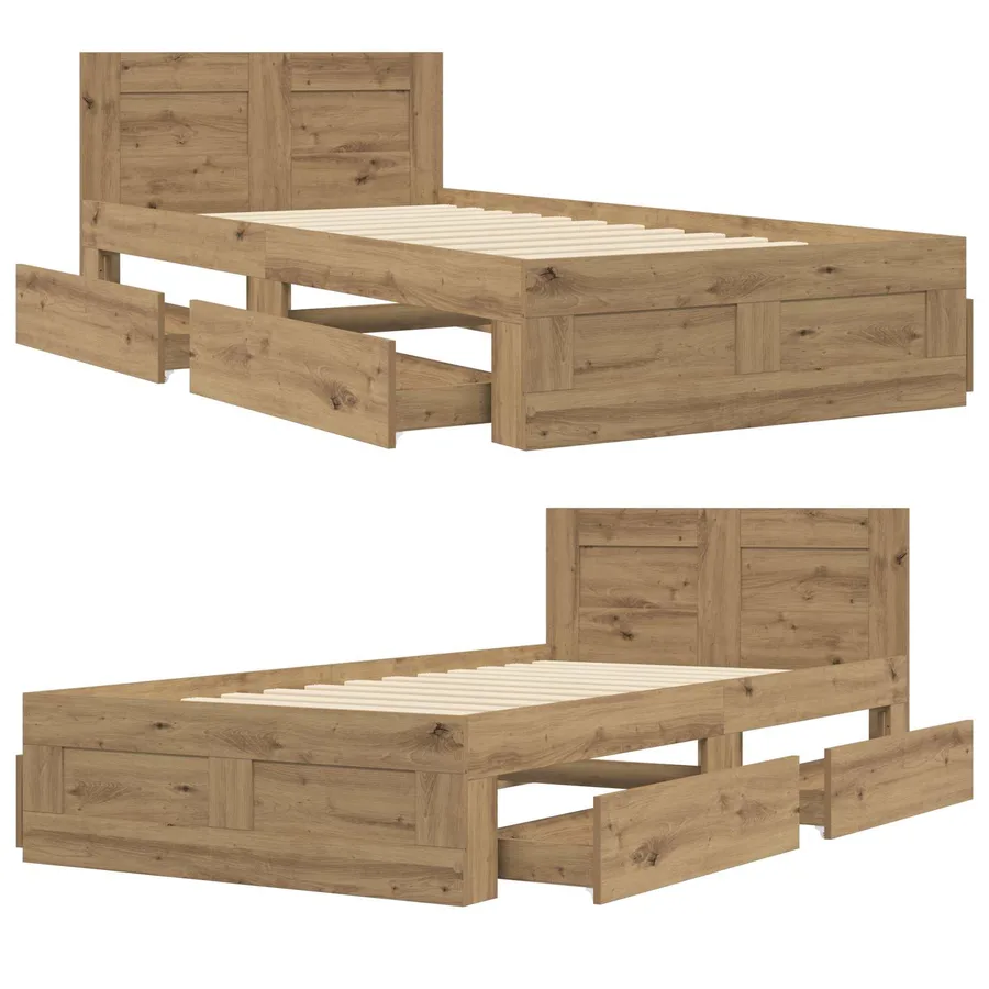 Cadre de lit avec tiroir 2 pc Chêne artisanal Bois d'ingénierie - 8