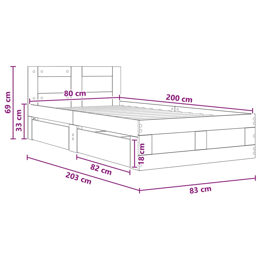 Cadre de lit avec tiroir 2 pc Chêne artisanal Bois d'ingénierie - 9