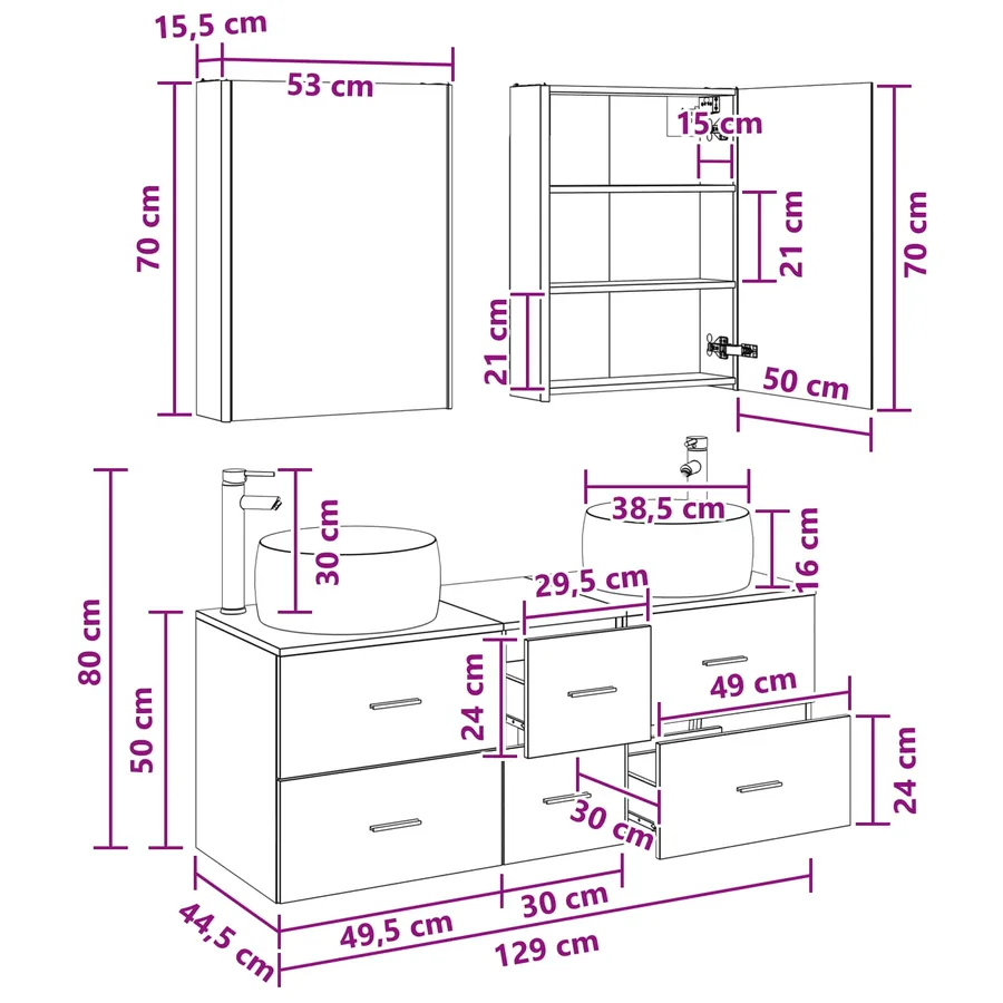 Ensemble de mobilier de salle de bain 5 pcs Chêne Sonoma - 15