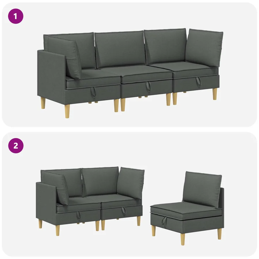 Canapé modulaire avec rangement 3 pcs Gris foncé Tissu - 10
