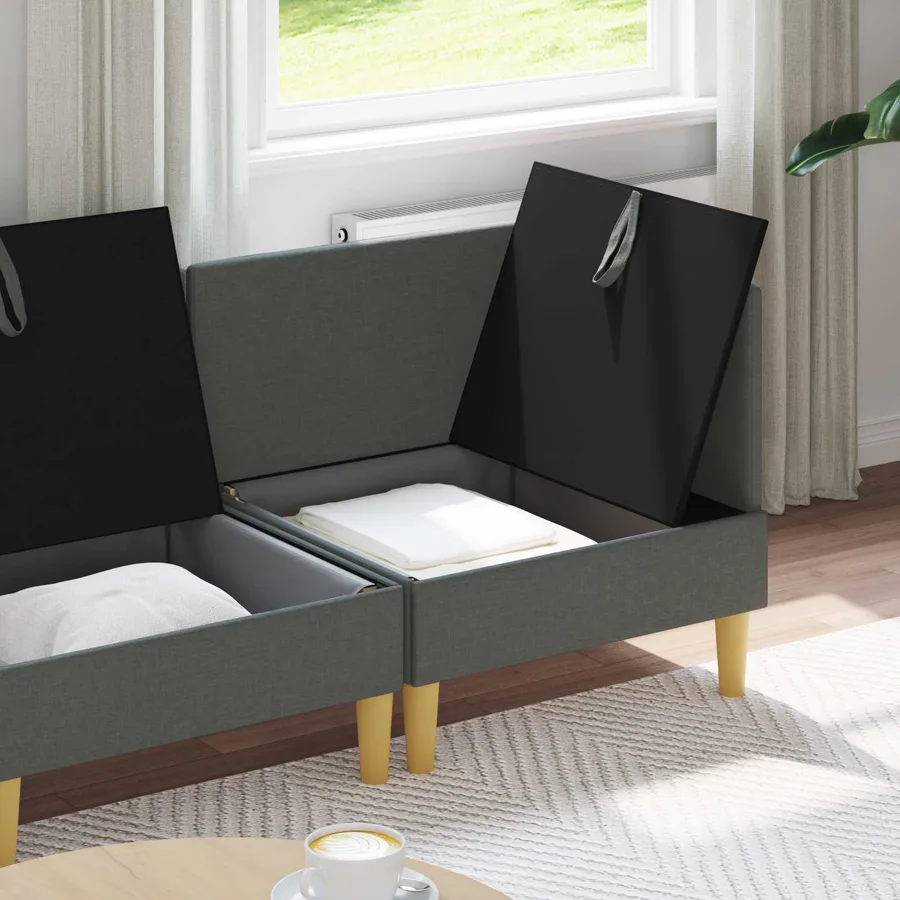 Canapé modulaire avec rangement 3 pcs Gris foncé Tissu - 3