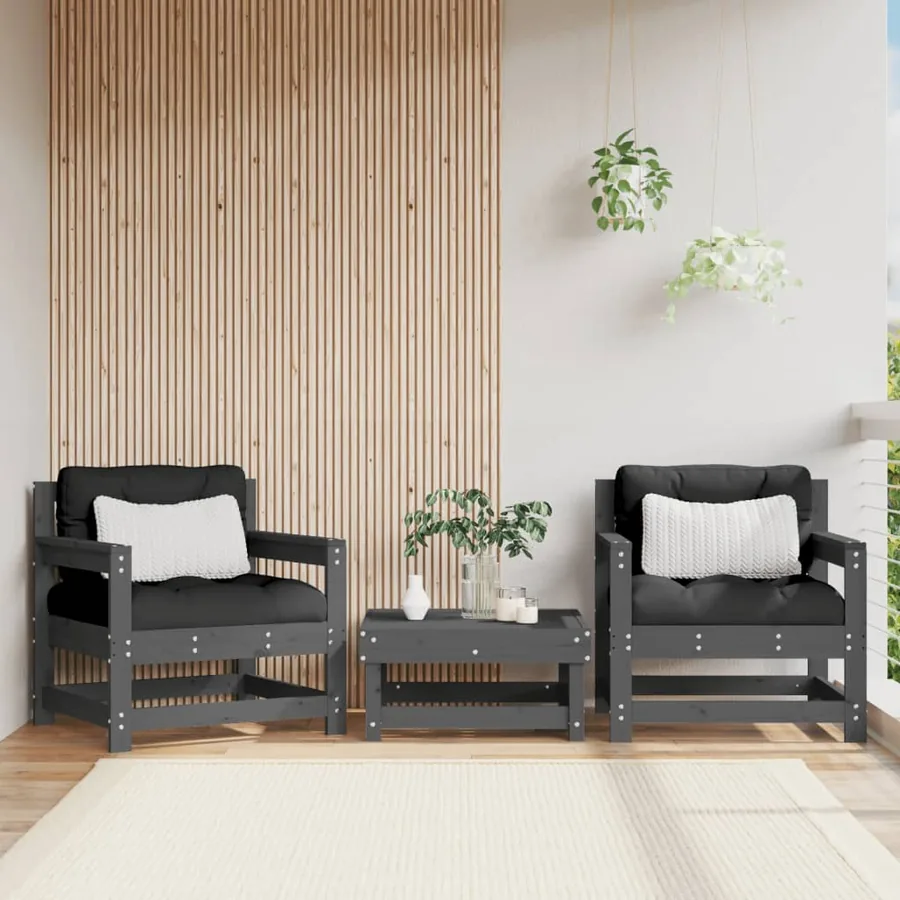 Chaises de jardin lot de 2 gris bois massif de pin
