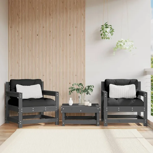 Chaises de jardin lot de 2 gris bois massif de pin