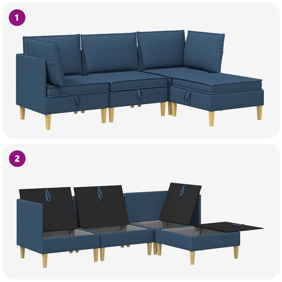 Canapé modulaire avec rangement 4 pcs Bleu Tissu - 10